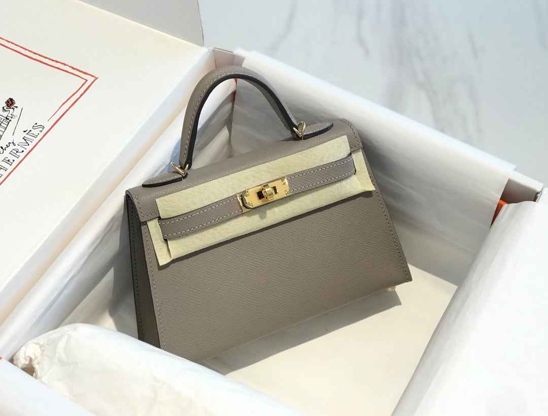 Hermes Kelly Mini II Bag 19 Gold Hardware with Epsom dark Gray