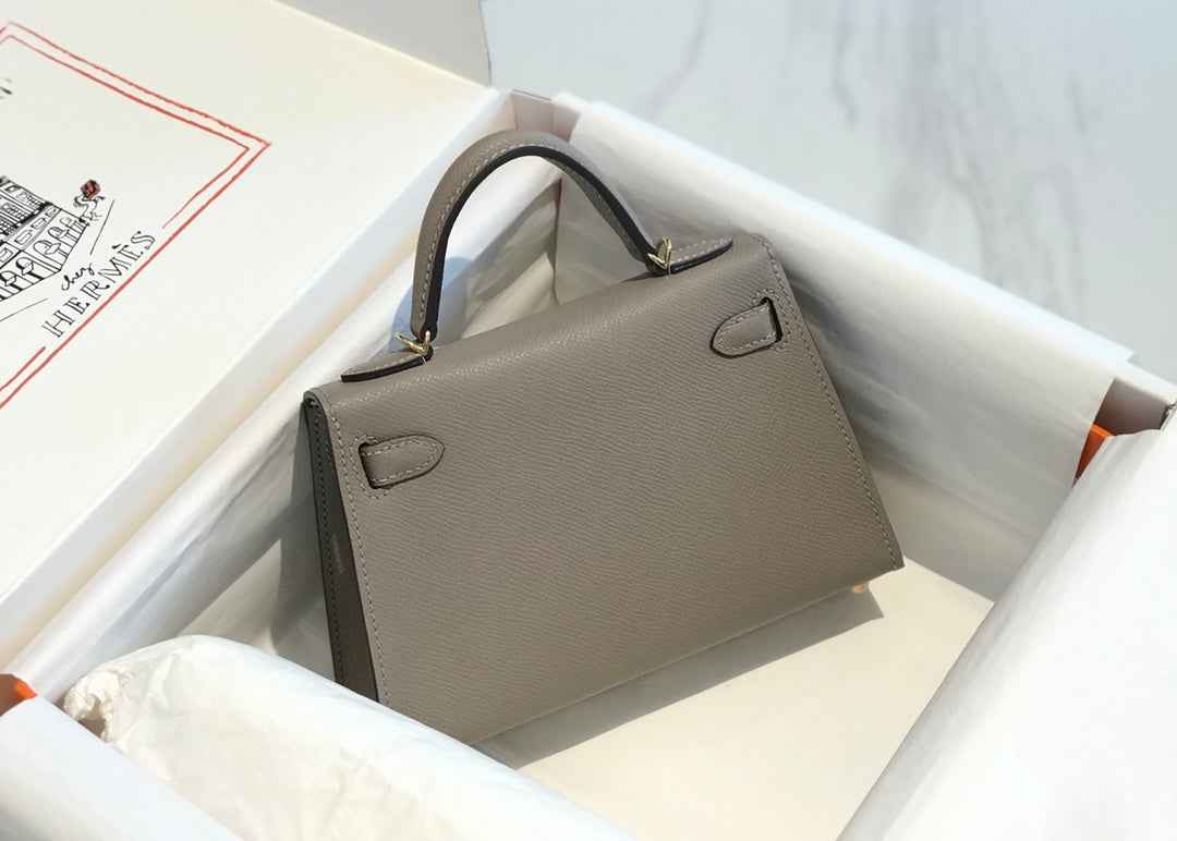 Hermes Kelly Mini II Bag 19 Gold Hardware with Epsom dark Gray