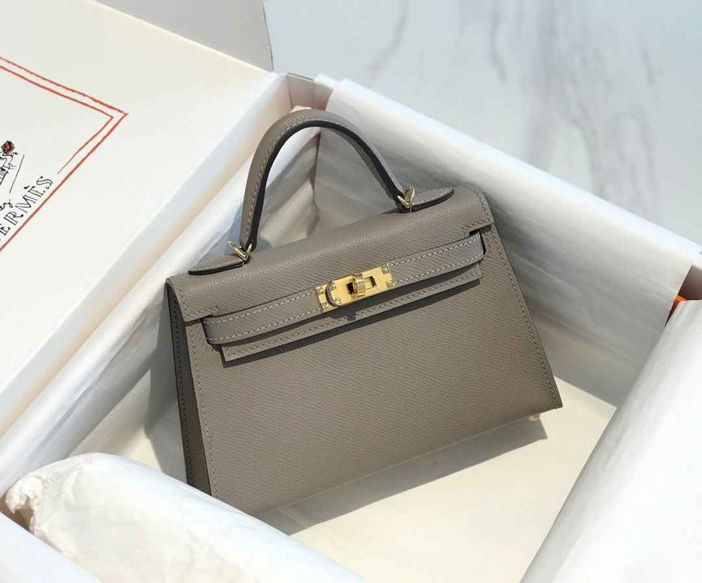 Hermes Kelly Mini II Bag 19 Gold Hardware with Epsom dark Gray