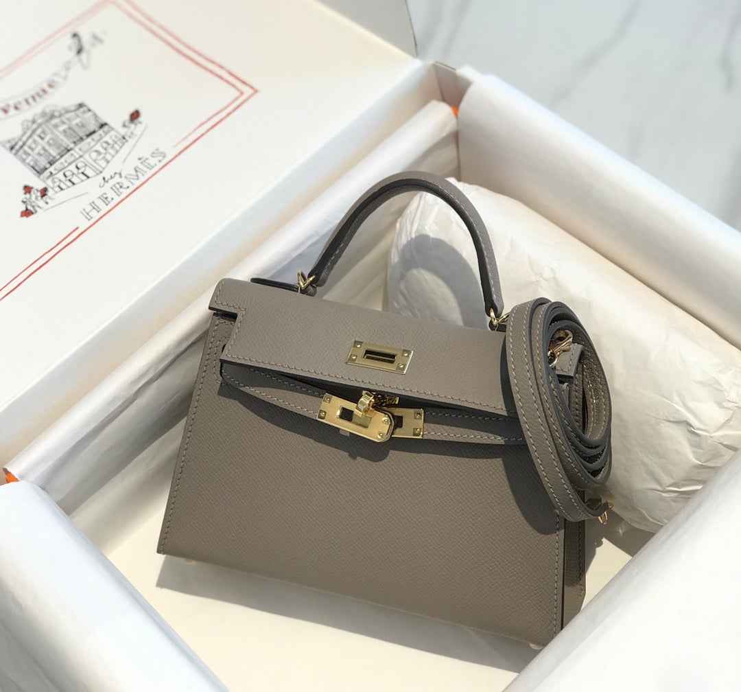 Hermes Kelly Mini II Bag 19 Gold Hardware with Epsom dark Gray
