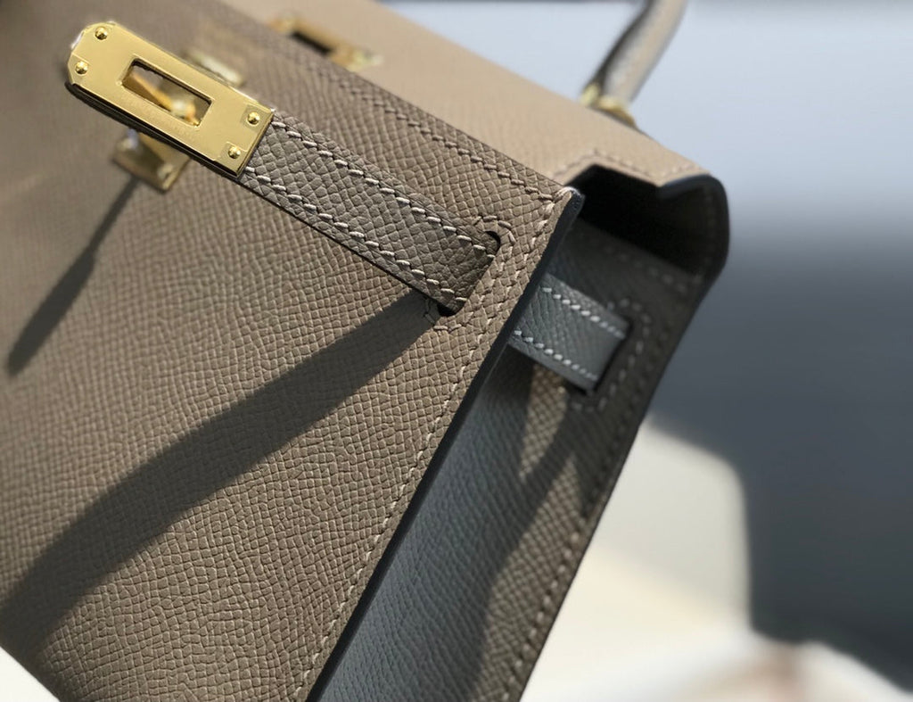 Hermes Kelly Mini II Bag 19 Gold Hardware with Epsom dark Gray