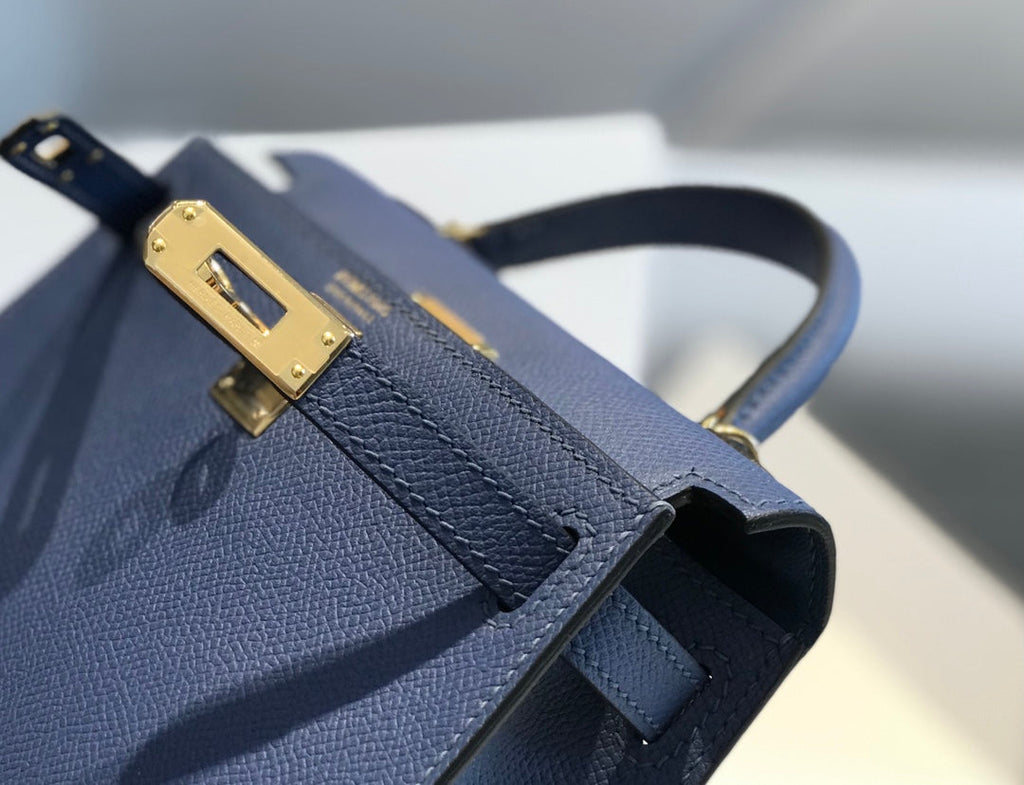 Hermes Kelly Mini II Bag 19 Gold Hardware with Epsom Navy Blue