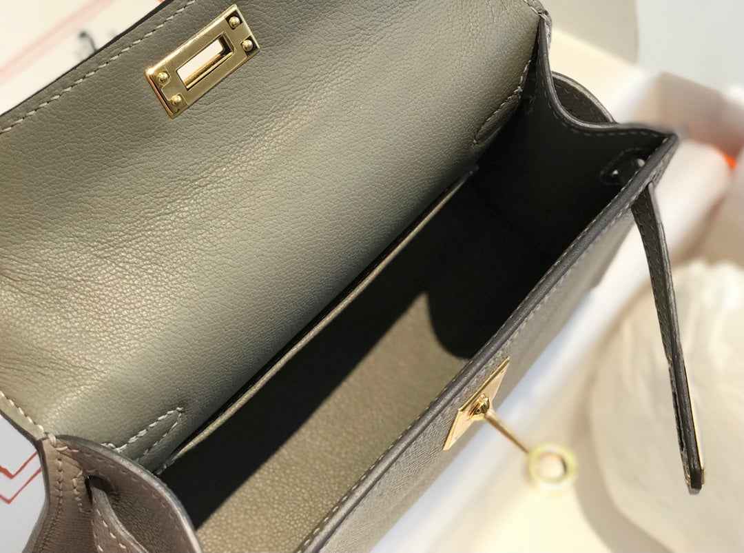 Hermes Kelly Mini II Bag 19 Gold Hardware with Epsom dark Gray