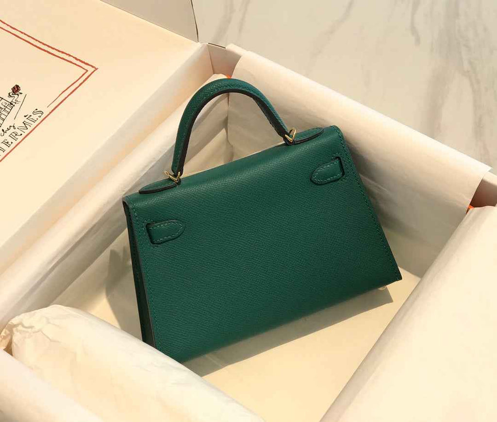 Hermes Kelly Mini II Bag 19 Gold Hardware with Epsom Green