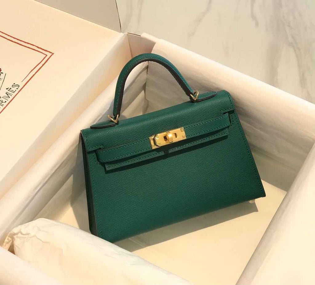 Hermes Kelly Mini II Bag 19 Gold Hardware with Epsom Green