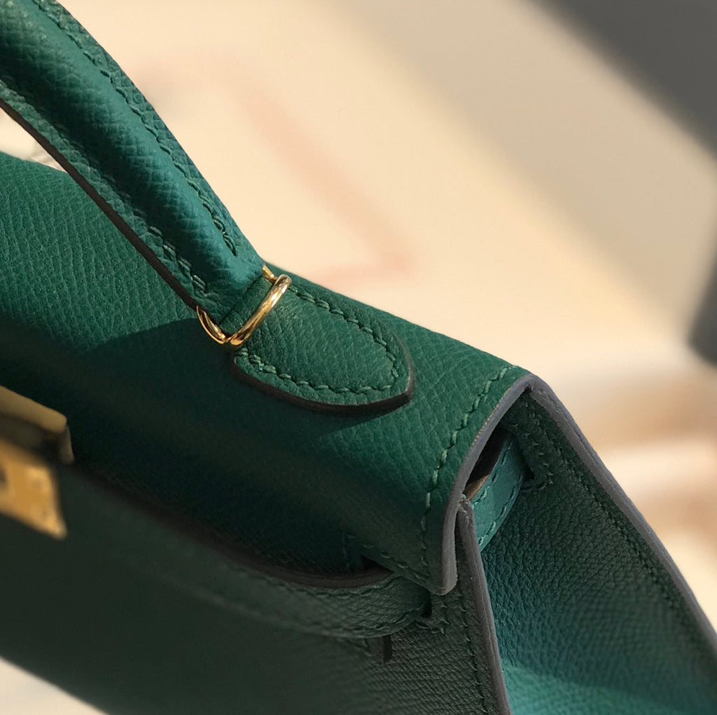 Hermes Kelly Mini II Bag 19 Gold Hardware with Epsom Green