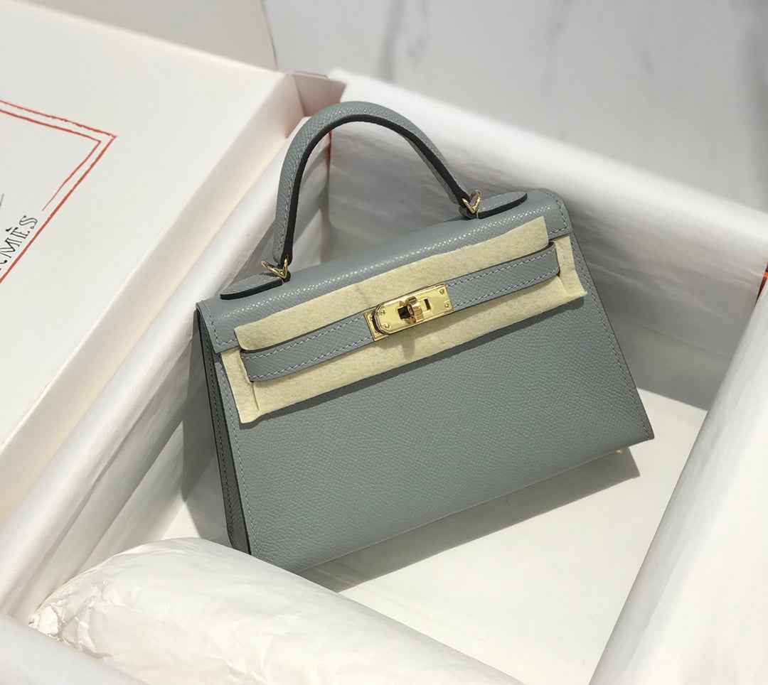 Hermes Kelly Mini II Bag 19 Gold Hardware with Epsom Light Gray