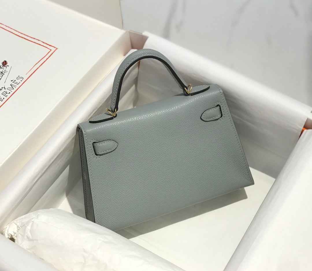 Hermes Kelly Mini II Bag 19 Gold Hardware with Epsom Light Gray