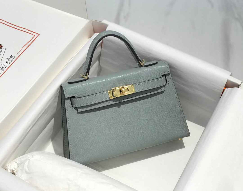 Hermes Kelly Mini II Bag 19 Gold Hardware with Epsom Light Gray