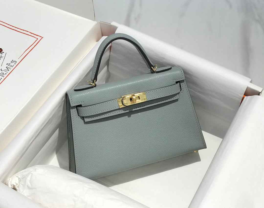 Hermes Kelly Mini II Bag 19 Gold Hardware with Epsom Light Gray