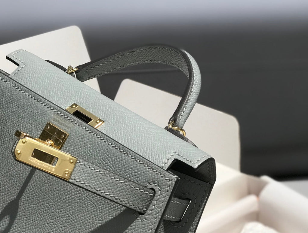 Hermes Kelly Mini II Bag 19 Gold Hardware with Epsom Light Gray