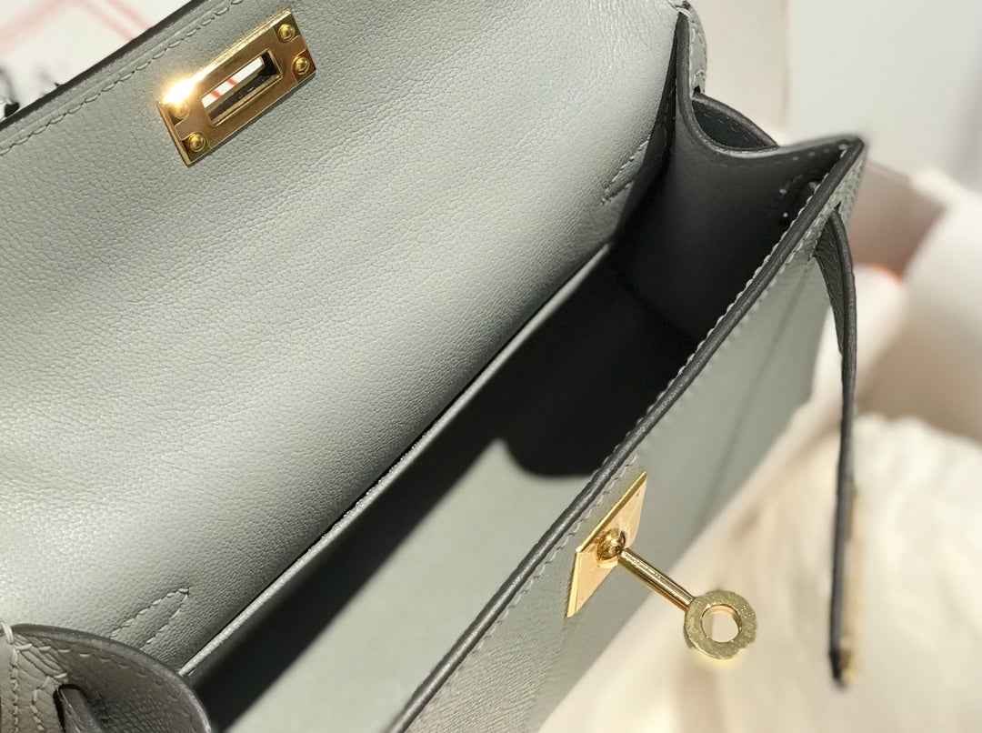 Hermes Kelly Mini II Bag 19 Gold Hardware with Epsom Light Gray