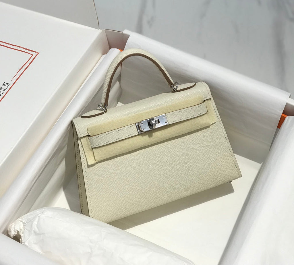 Hermes Kelly Mini II Bag 19 Silver Hardware with Epsom White