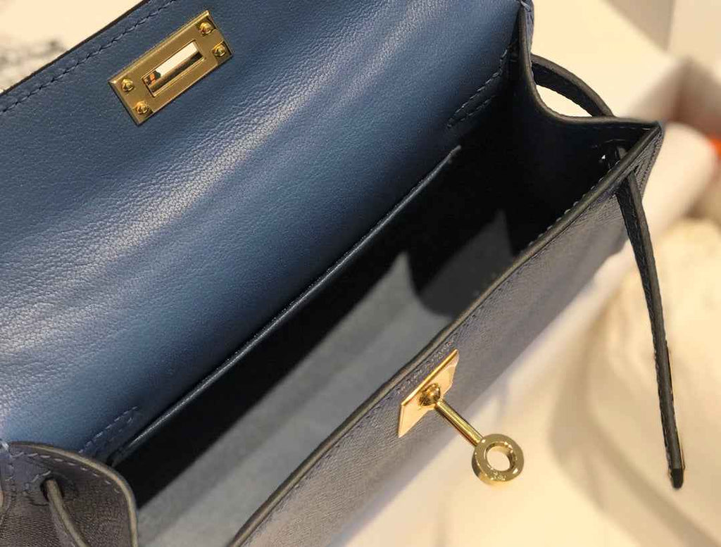 Hermes Kelly Mini II Bag 19 Gold Hardware with Epsom Navy Blue