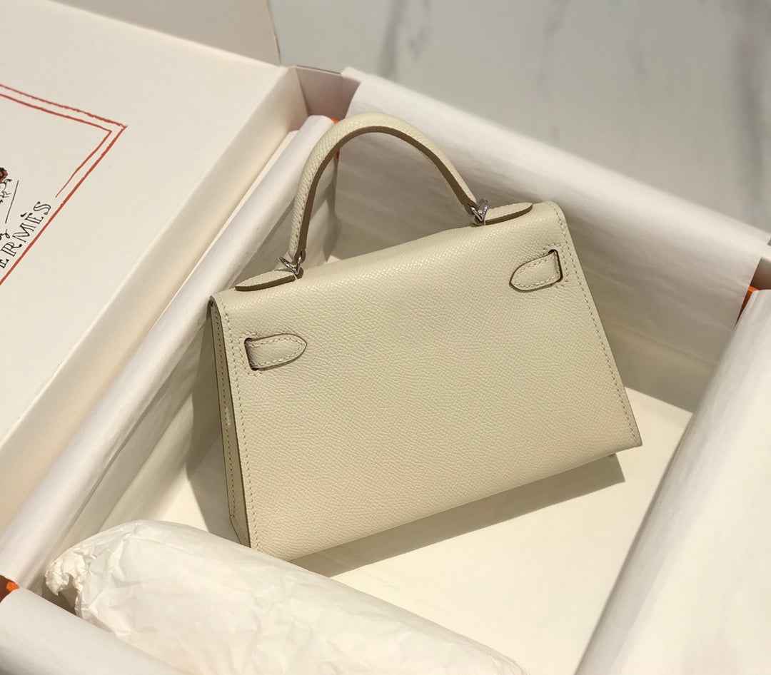 Hermes Kelly Mini II Bag 19 Silver Hardware with Epsom White