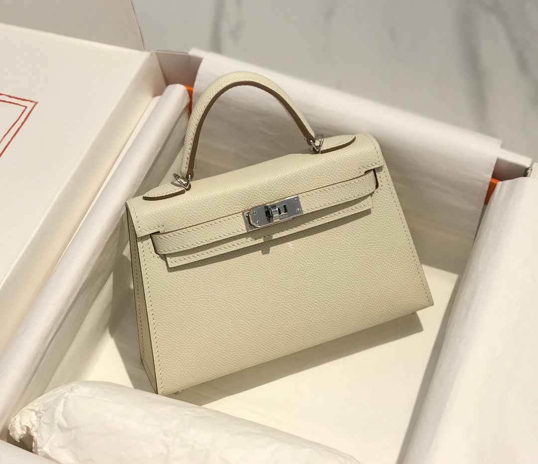 Hermes Kelly Mini II Bag 19 Silver Hardware with Epsom White