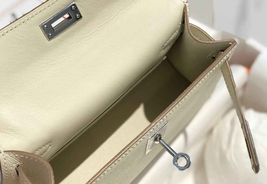 Hermes Kelly Mini II Bag 19 Silver Hardware with Epsom White