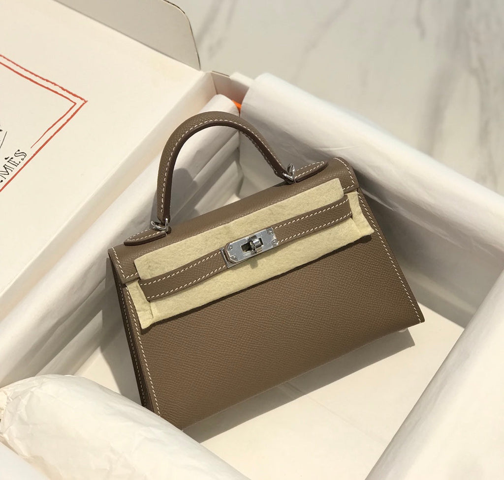 Hermes Kelly Mini II Bag 19 Silver Hardware with Epsom dark Gray