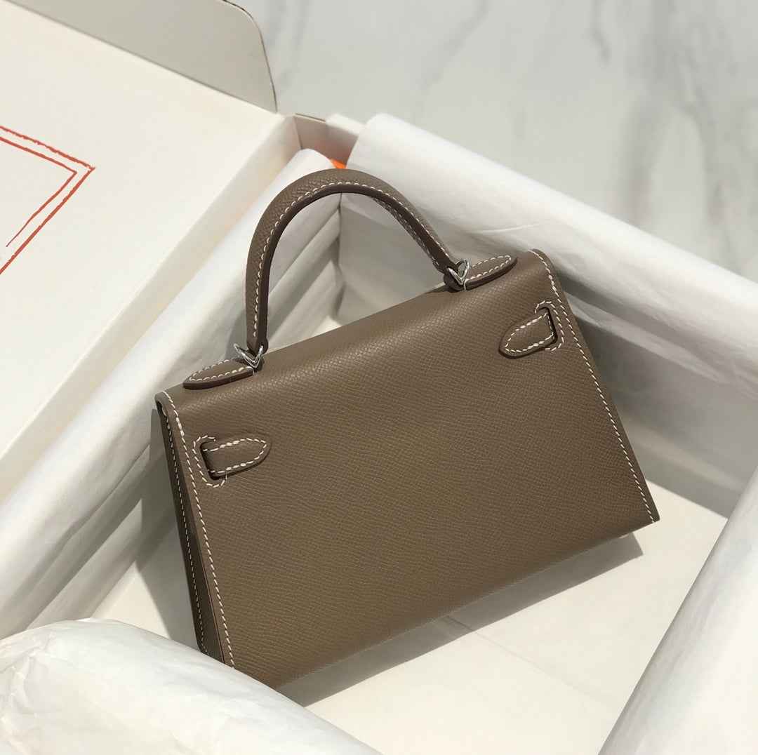 Hermes Kelly Mini II Bag 19 Silver Hardware with Epsom dark Gray