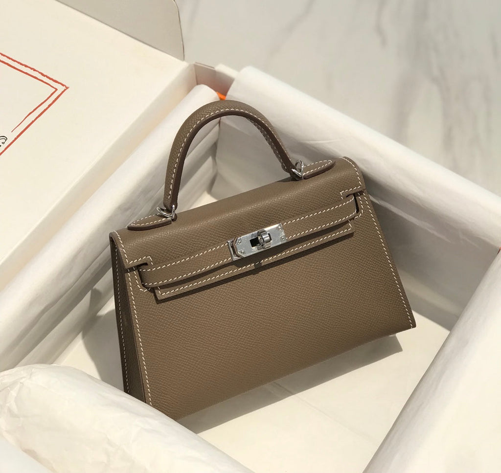 Hermes Kelly Mini II Bag 19 Silver Hardware with Epsom dark Gray