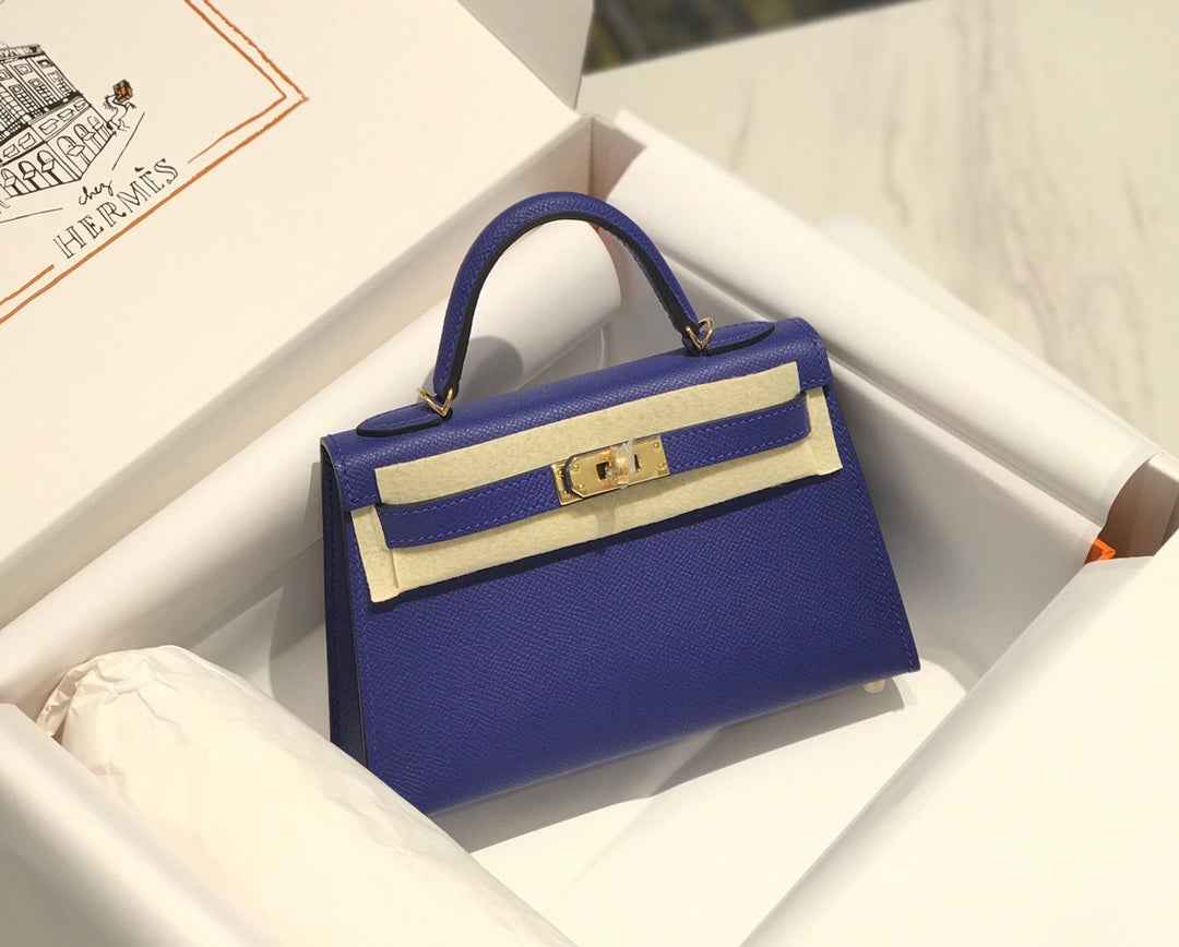 Hermes Kelly Mini II Bag 19 Gold Hardware with Epsom Dark Blue