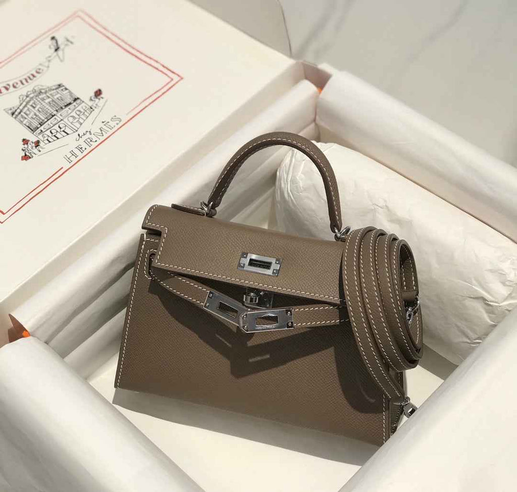 Hermes Kelly Mini II Bag 19 Silver Hardware with Epsom dark Gray
