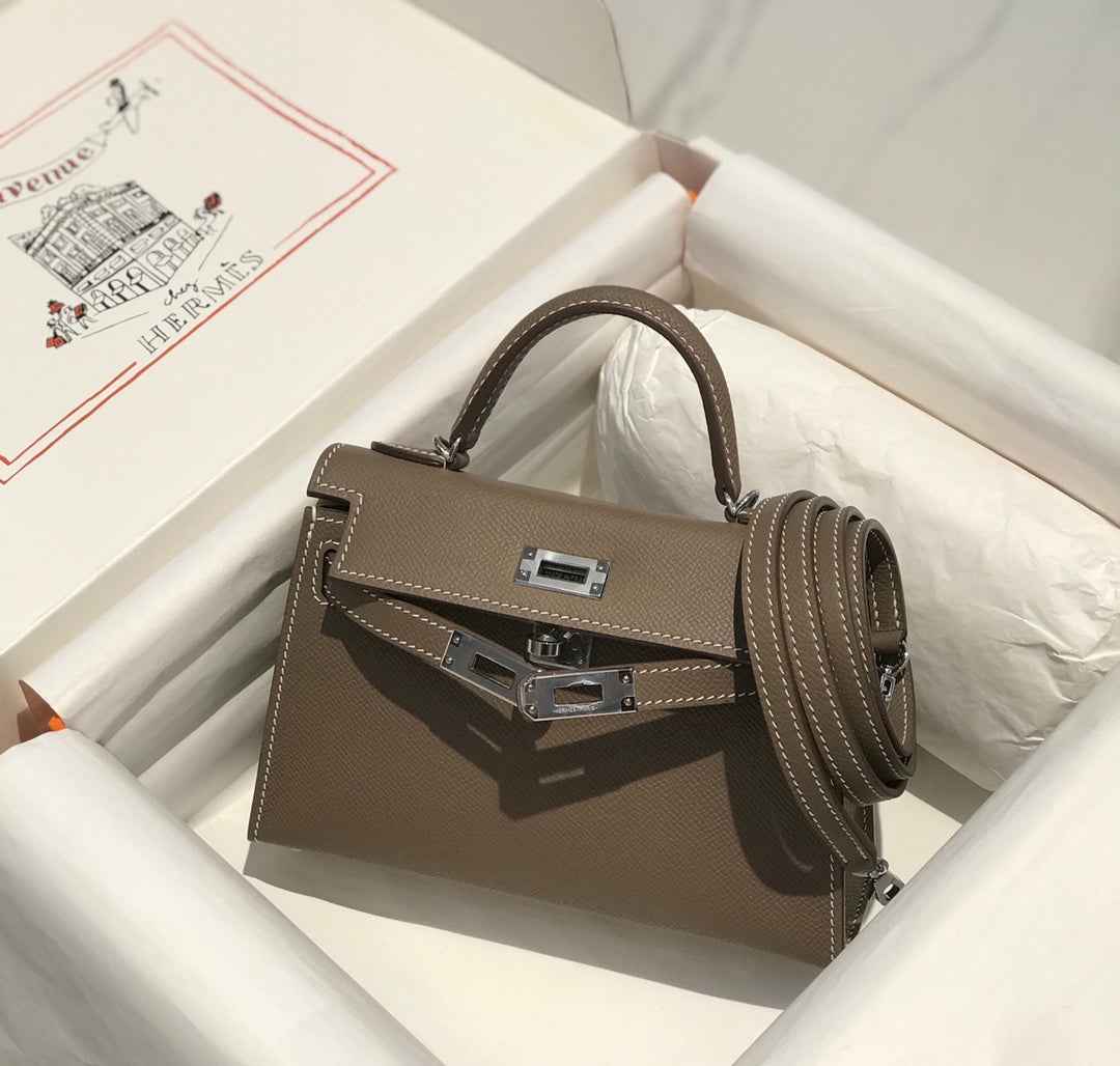 Hermes Kelly Mini II Bag 19 Silver Hardware with Epsom dark Gray