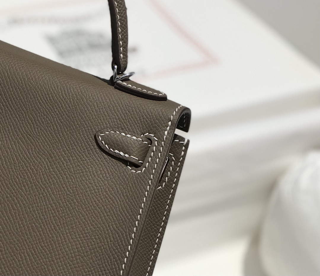 Hermes Kelly Mini II Bag 19 Silver Hardware with Epsom dark Gray
