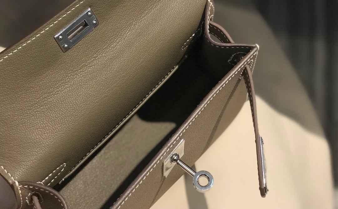 Hermes Kelly Mini II Bag 19 Silver Hardware with Epsom dark Gray