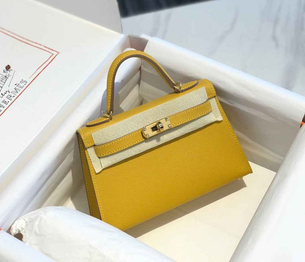 Hermes Kelly Mini II Bag 19 Gold Hardware with Epsom Yellow