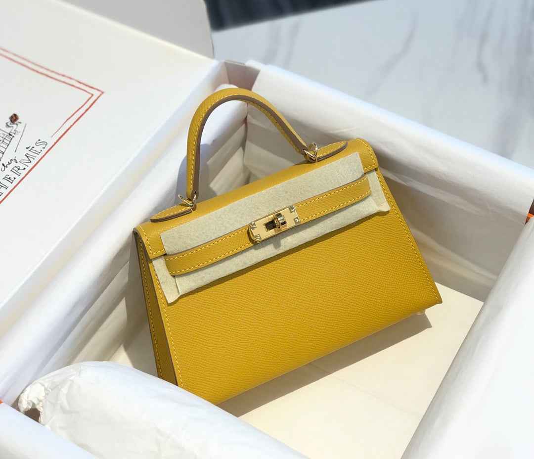 Hermes Kelly Mini II Bag 19 Gold Hardware with Epsom Yellow