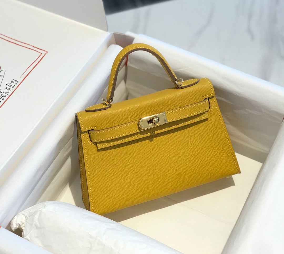 Hermes Kelly Mini II Bag 19 Gold Hardware with Epsom Yellow