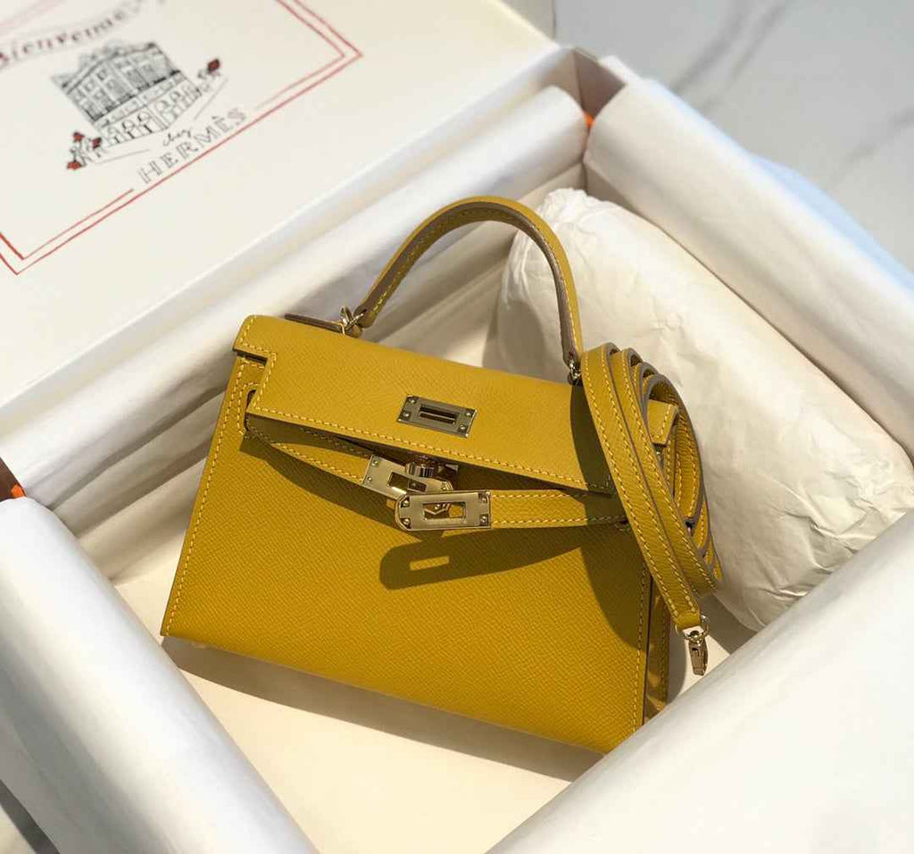 Hermes Kelly Mini II Bag 19 Gold Hardware with Epsom Yellow