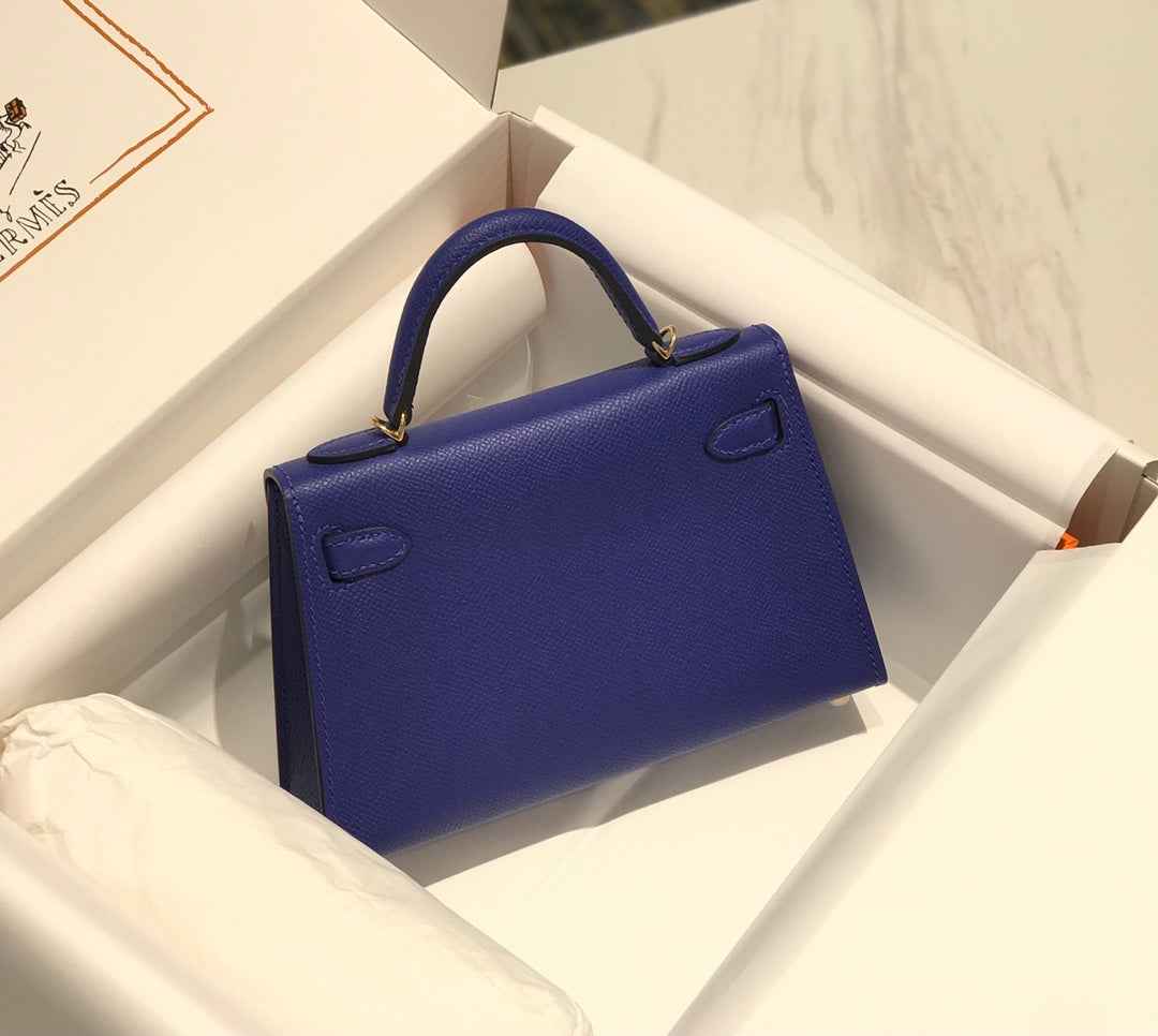 Hermes Kelly Mini II Bag 19 Gold Hardware with Epsom Dark Blue