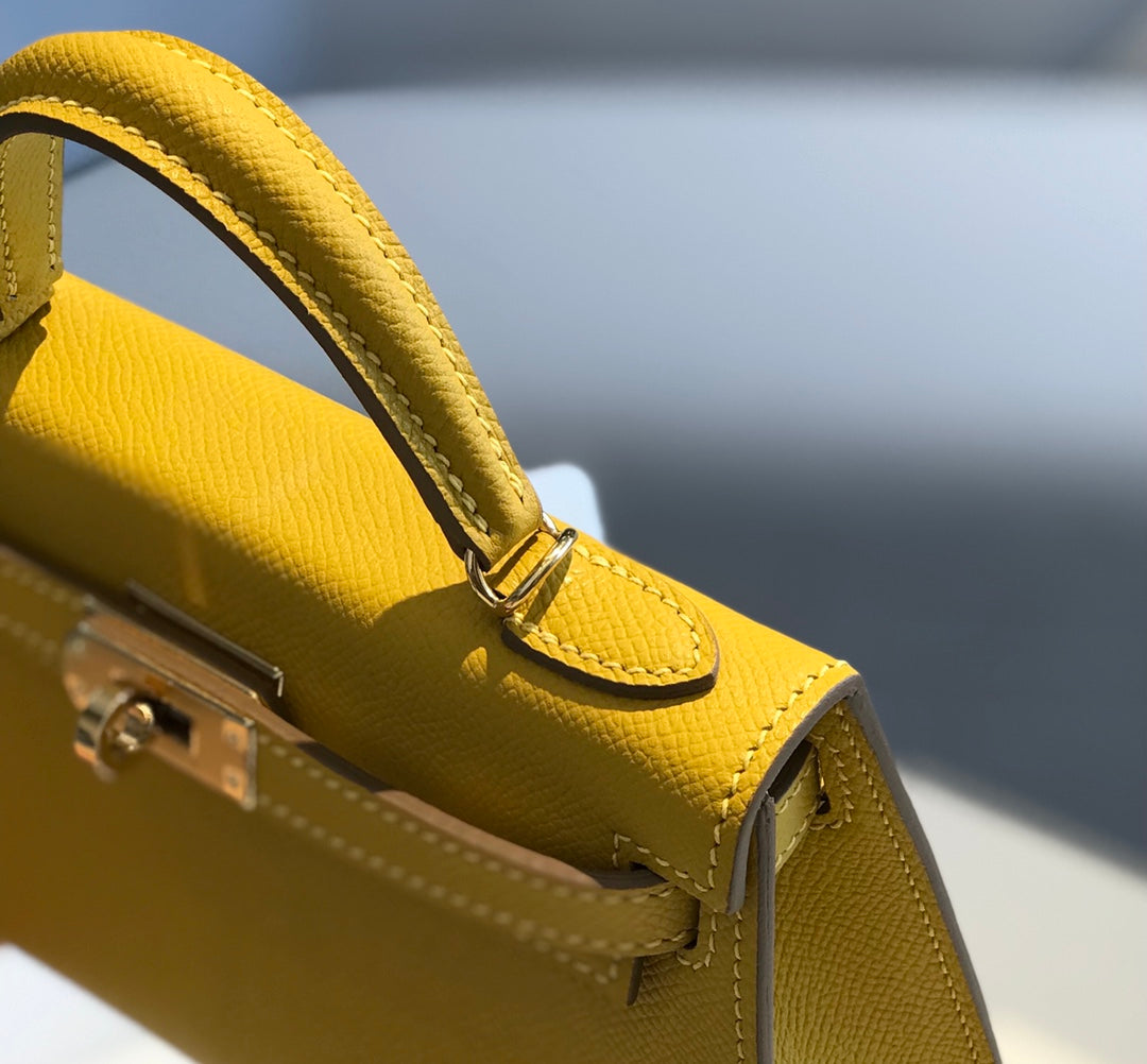 Hermes Kelly Mini II Bag 19 Gold Hardware with Epsom Yellow