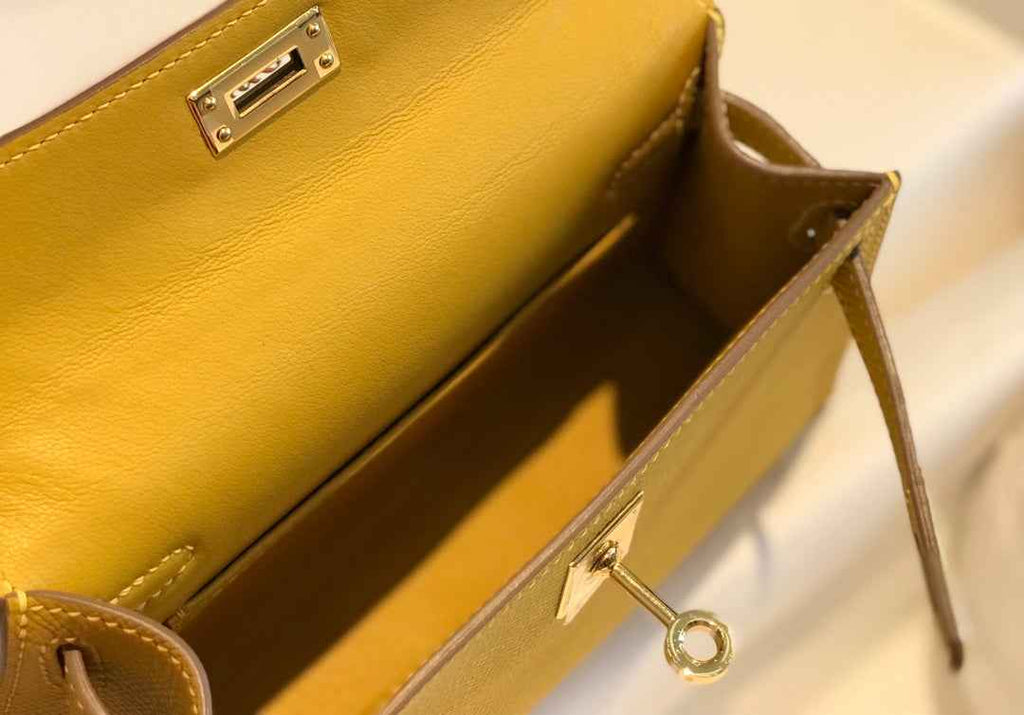 Hermes Kelly Mini II Bag 19 Gold Hardware with Epsom Yellow