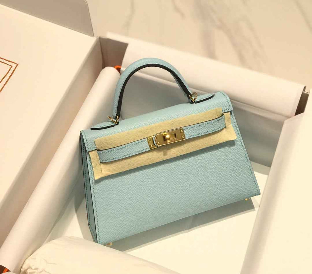 Hermes Kelly Mini II Bag 19 Epsom Light Blue with Silver Hardware
