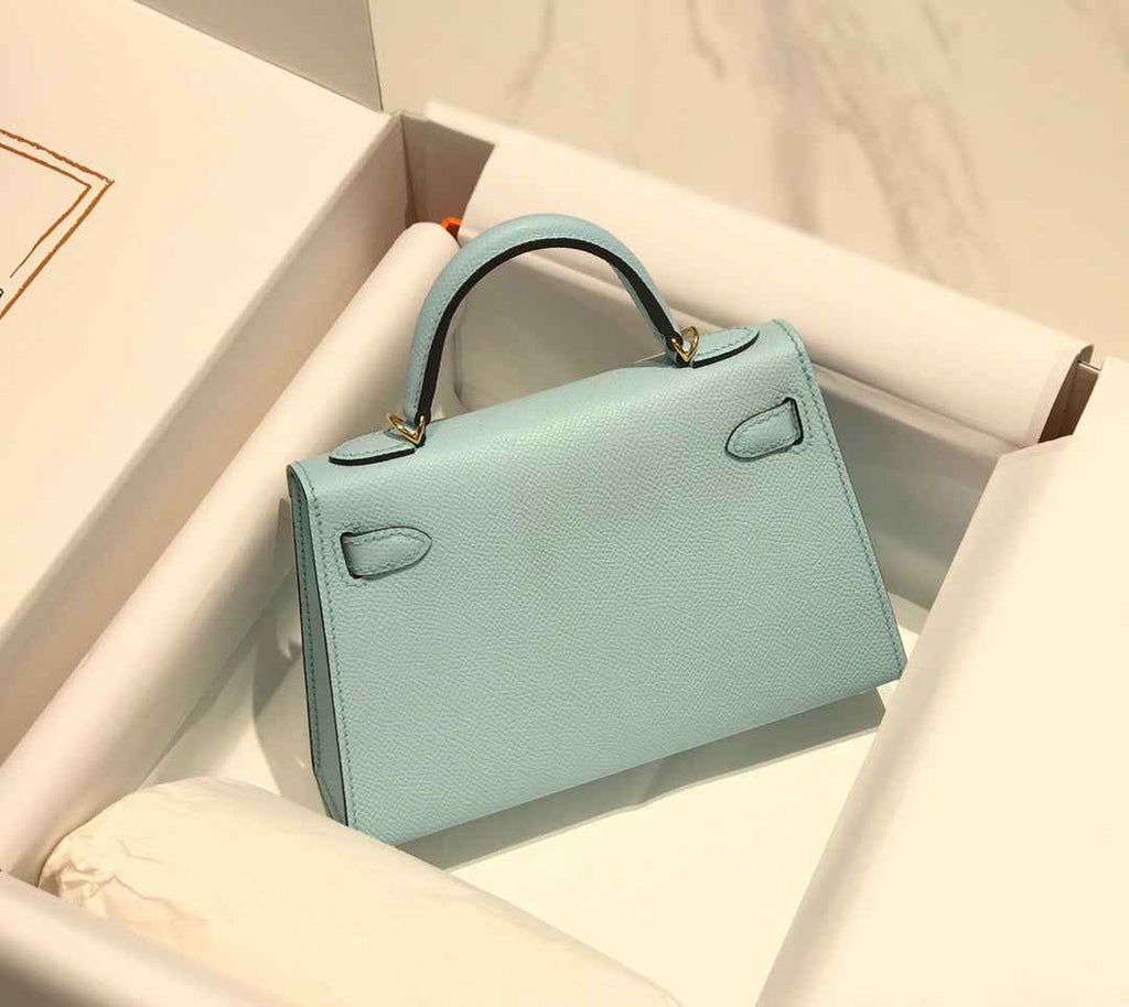 Hermes Kelly Mini II Bag 19 Epsom Light Blue with Silver Hardware