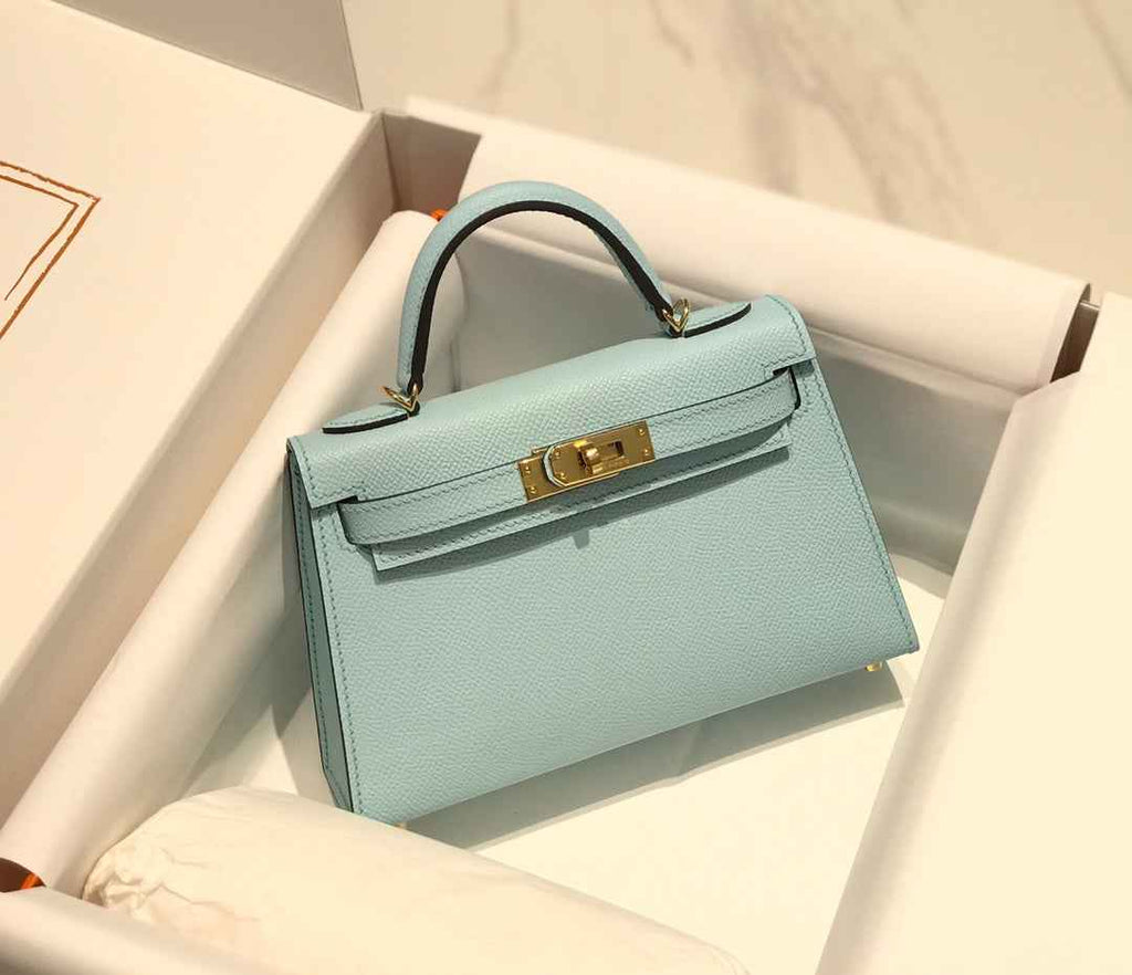 Hermes Kelly Mini II Bag 19 Epsom Light Blue with Silver Hardware