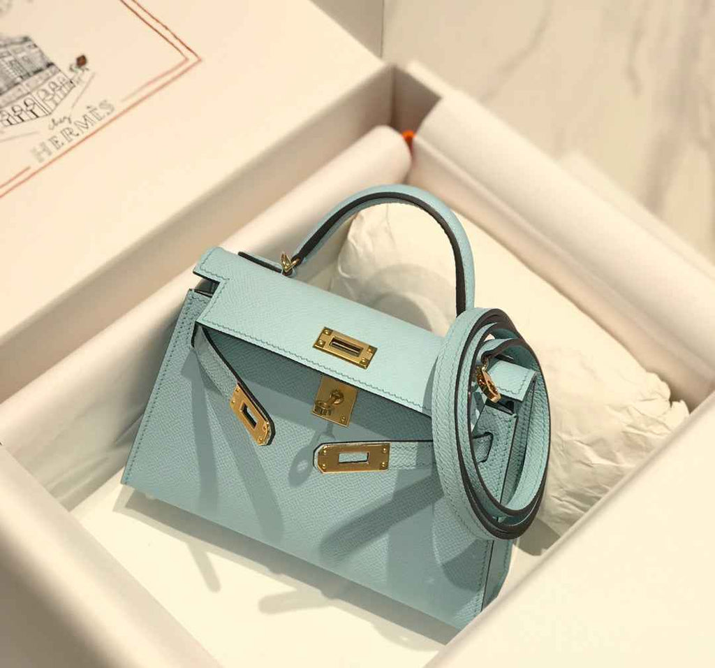 Hermes Kelly Mini II Bag 19 Epsom Light Blue with Silver Hardware