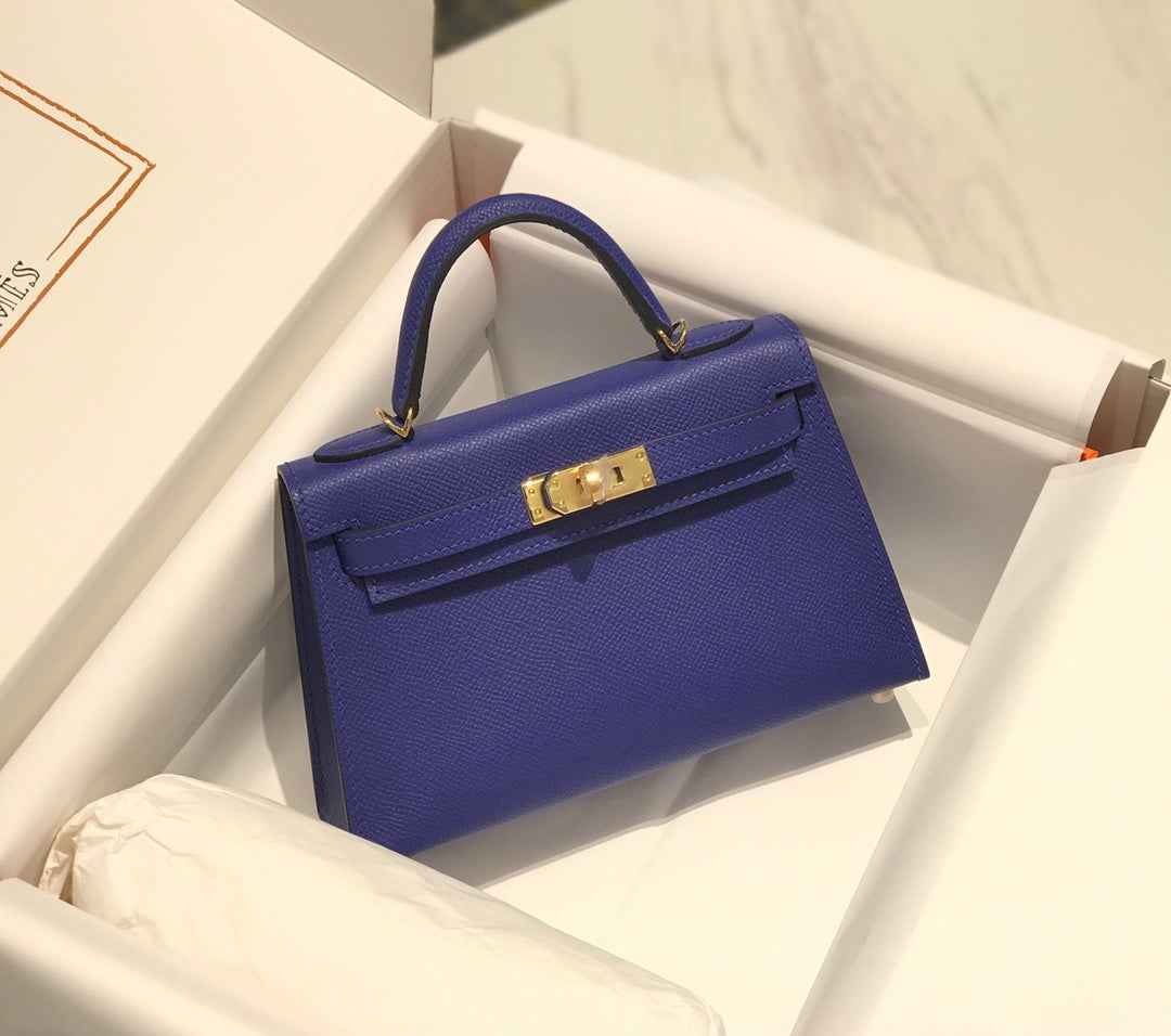 Hermes Kelly Mini II Bag 19 Gold Hardware with Epsom Dark Blue