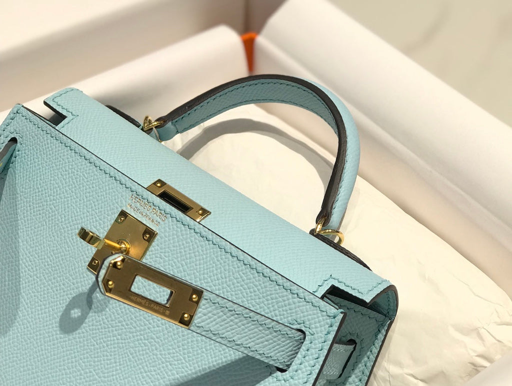 Hermes Kelly Mini II Bag 19 Epsom Light Blue with Silver Hardware