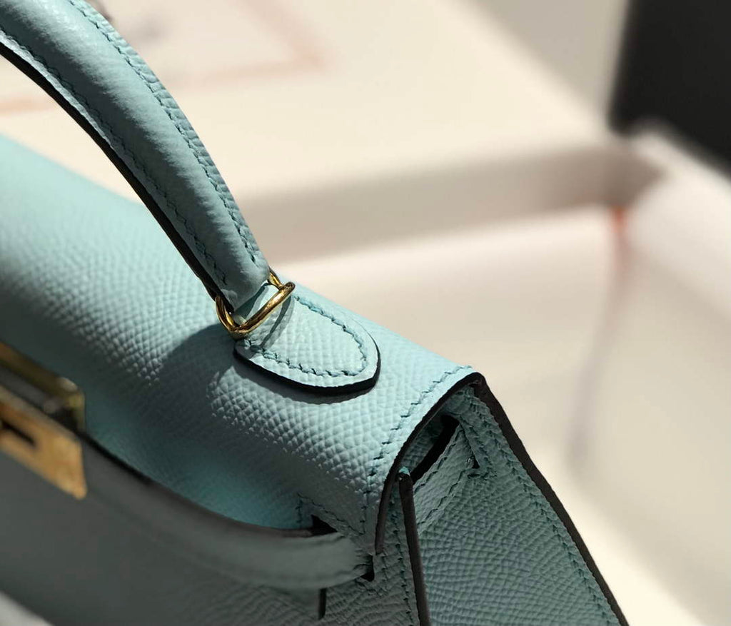 Hermes Kelly Mini II Bag 19 Epsom Light Blue with Silver Hardware