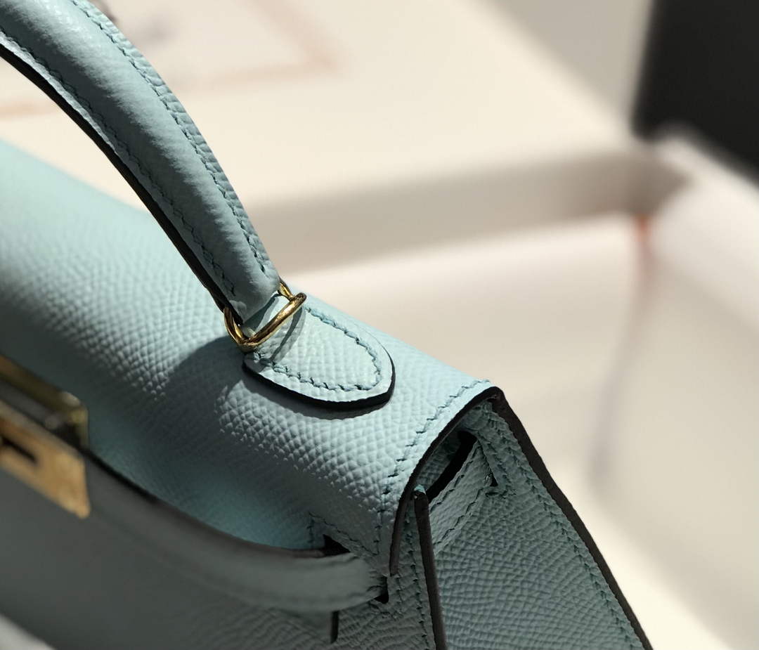 Hermes Kelly Mini II Bag 19 Epsom Light Blue with Silver Hardware