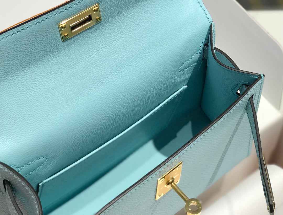 Hermes Kelly Mini II Bag 19 Epsom Light Blue with Silver Hardware