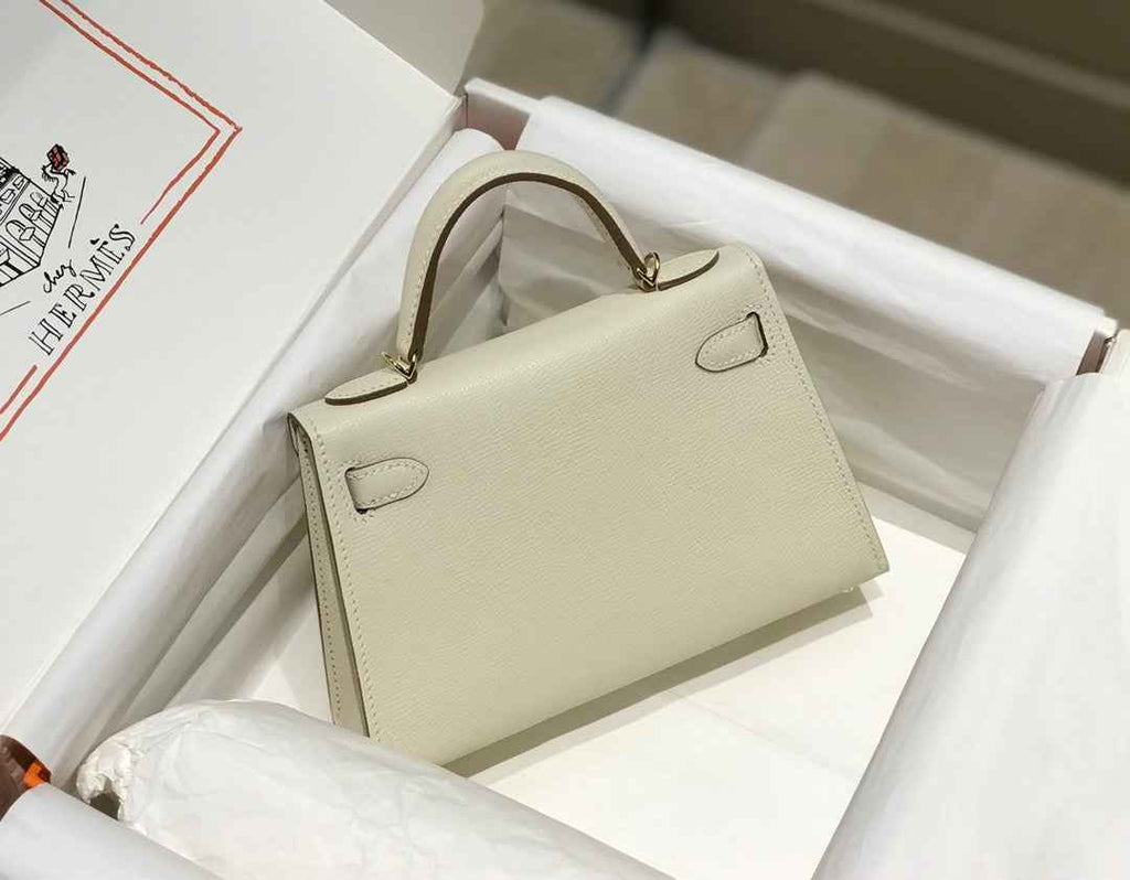 Hermes Kelly Mini II Bag 19 Gold Hardware with Epsom White