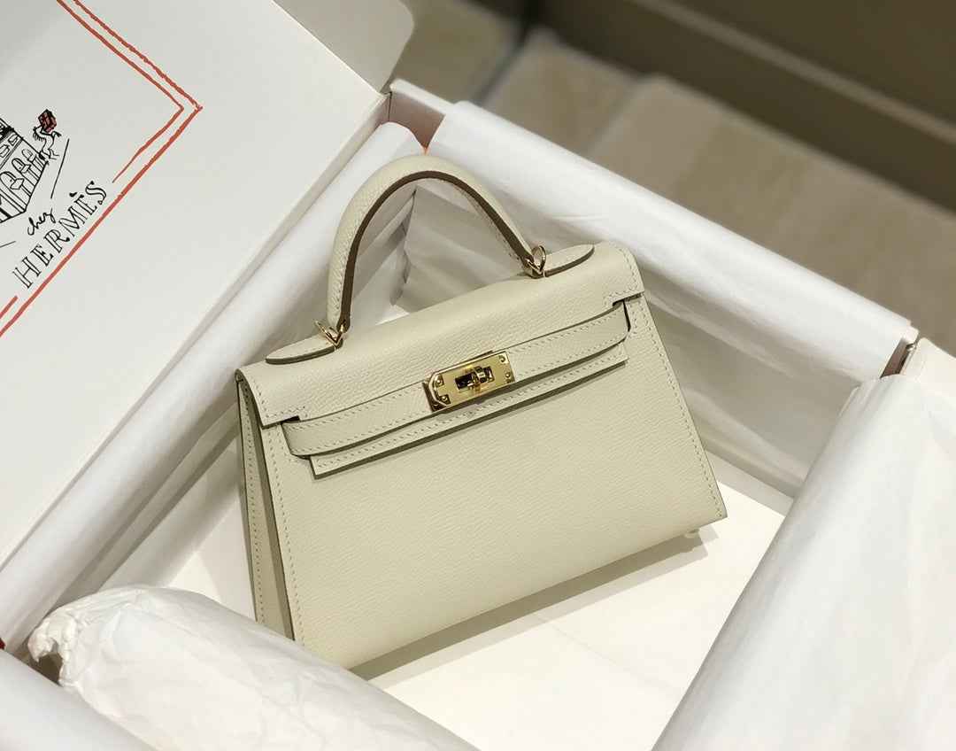 Hermes Kelly Mini II Bag 19 Gold Hardware with Epsom White