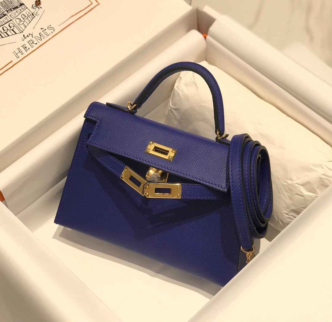 Hermes Kelly Mini II Bag 19 Gold Hardware with Epsom Dark Blue