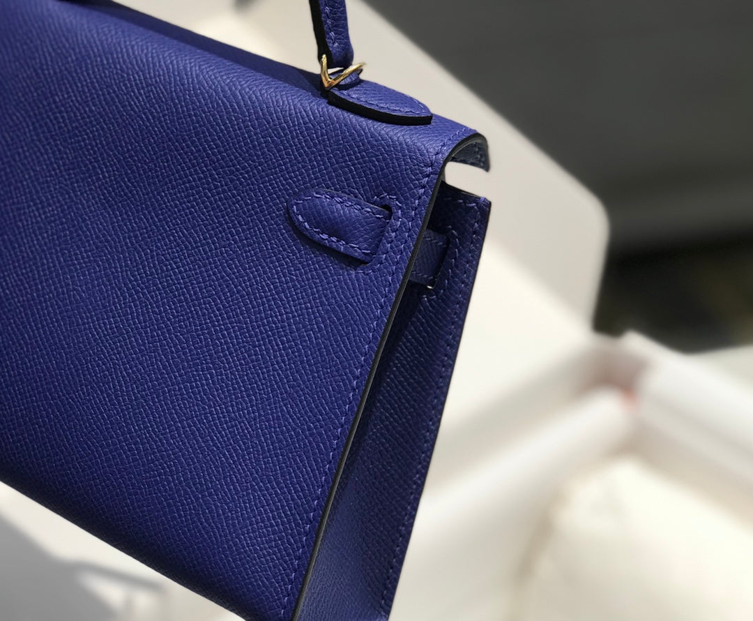 Hermes Kelly Mini II Bag 19 Gold Hardware with Epsom Dark Blue