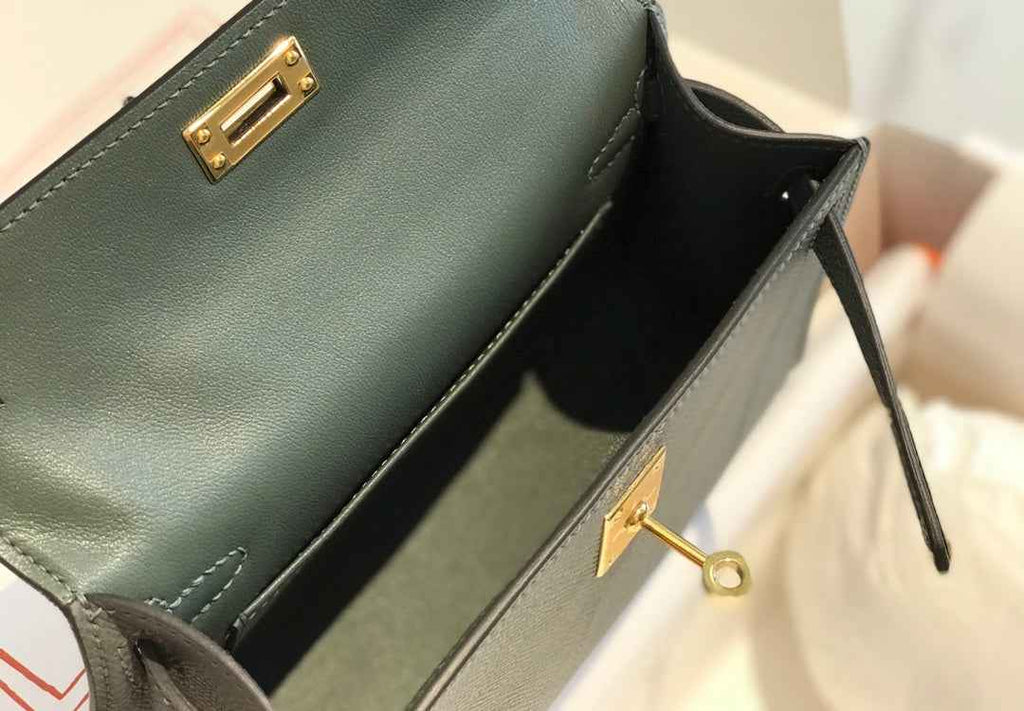 Hermes Kelly Mini II Bag 19 Gold Hardware with Epsom Dark Green